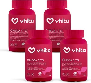 Kit 4x Ômega 3 TG Vhita 1000mg Alta concentração de EPA e DHA importado com certificado internacional de qualidade IFOS 60 cáp