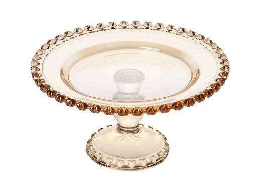 LYOR Coração Prato com Pé de Cristal, Laranja (Âmbar Metalizado), 19.5 x 10.5 cm