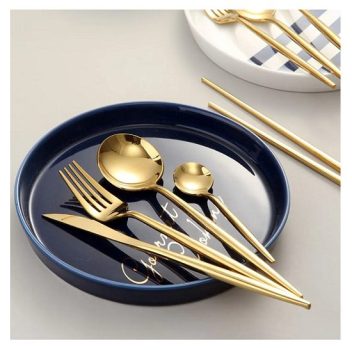 Jogo De Talheres P Aparelho De Jantar Faqueiro Inox Dourado 24 Peças