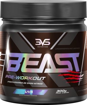 Pré-Treino Beast 300g – 3VS Nutrition – Ultra concentrado – Promove vasodilatação, recuperação energética, aumento de óxido nítrico, desintoxicação e melhora de concentração e foco (Uva)