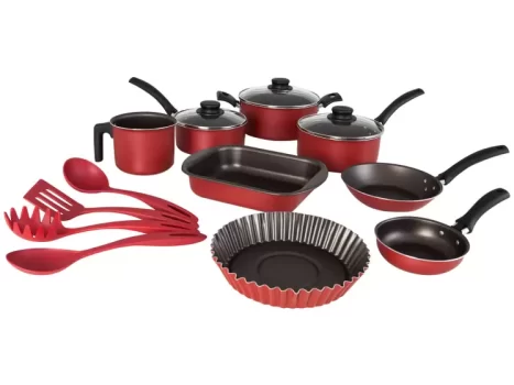Jogo de Panelas Tramontina Antiaderente de Alumínio Vermelho 12 Peças Turim