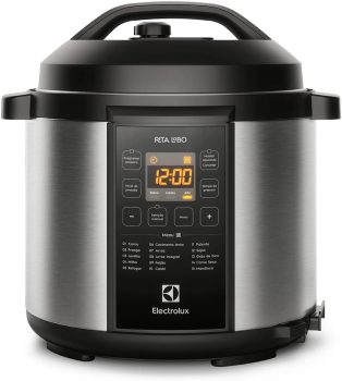 Panela pressão elétrica Electrolux digital capacidade 6L silenciosa segura 10 travas segurança 15 receitas pré-programadas 3 níveis pressão PCC20 inox preto 220v por Rita Lobo