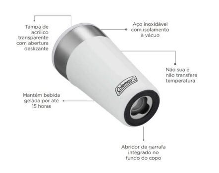 Copo Térmico com Tampa 600ml Branco Coleman