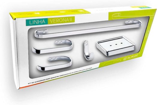 Kit Acessórios de Banheiro 5 Peças Metal Cromado Verona
