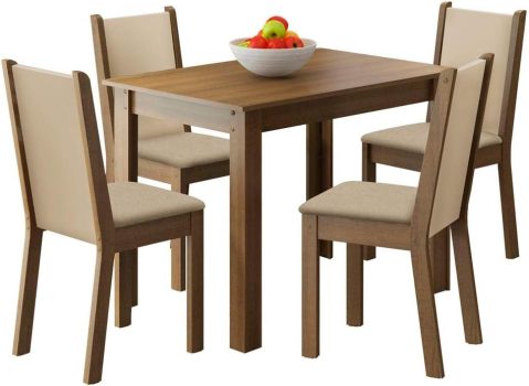 Conjunto Sala de Jantar Cíntia Madesa Mesa Tampo de Madeira com 4 Cadeiras – Rustic/Crema/Pérola