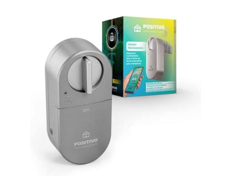 Smart Fechadura Positivo Casa Inteligente, Conexão Bluetooth 5.0, Abre pelo Celular, Bateria de 7,4V, Prata