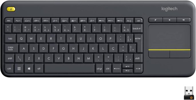 Logitech K400 Plus TV – Teclado sem fio com Touchpad Integrado, Conexão USB Unifying e Layout ABNT2