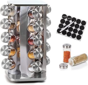 PORTA TEMPEROS CONDIMENTOS ARREDONDADO AÇO INOX 20 POTES (Inox)