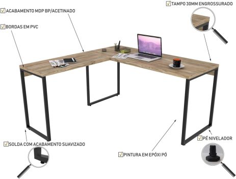 Mesa Escrivaninha Em L 2 Peças Trevalla Kuadra ML150 Carvalho