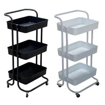 Carrinho Organizador Multiuso 3 Andares Prateleiras Com Rodinhas Laterais Em Aço – KONTUZ HOME