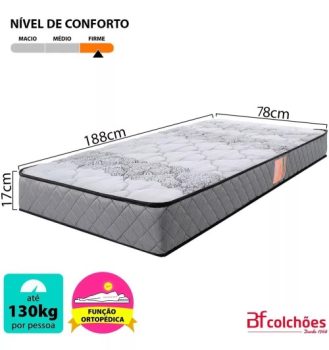 Colchão Solteiro Ortopédico Firme Espuma D33 78x188cm