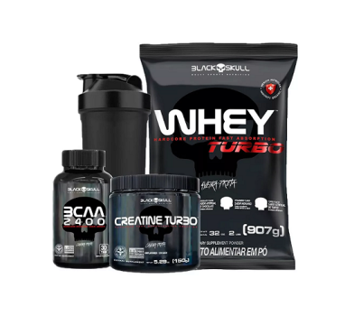 Combo Whey Protein Turbo + Bcaa + Creatina – Black Skull