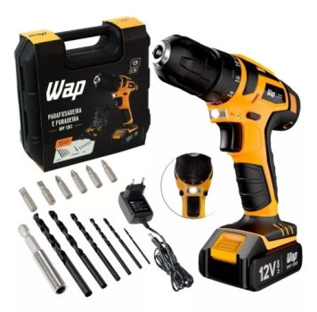 WAP Parafusadeira E Furadeira A Bateria Li-Ion 12V Bpf 12K3 Carregador Bivolt Sem Fio Com Maleta E Kit De 13 Acessórios