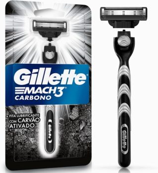 Gillette Mach3 Carbono Aparelho de barbear reutilizável com Carvão Ativado e Fita Lubrificante Melhorada 1 Ud