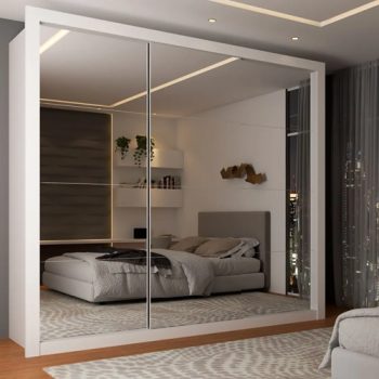Guarda-Roupa Casal Olivia 3 Portas de Correr 4 Gavetas Espelhado Branco – Panorama Móveis