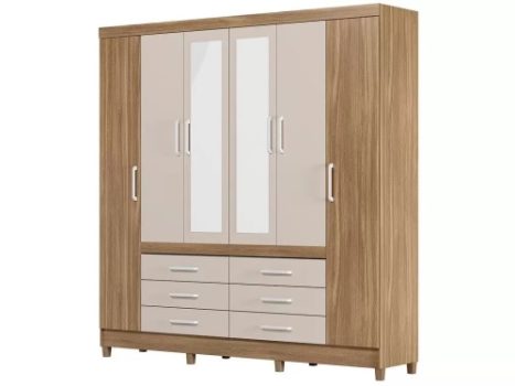 Guarda-roupa Casal com Espelho 6 Portas – 6 Gavetas Demobile Paris II