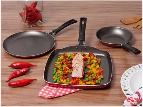 Jogo de Panelas Brinox Antiaderente de Alumínio – Vermelho 3 Peças Garlic 7004/307