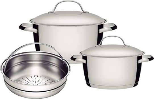 Jogo de Panelas Tramontina Allegra em Aço Inox com Fundo Triplo 3 Peças