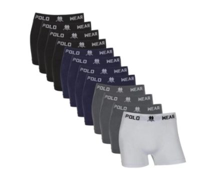 Kit 12 Cuecas Boxer, Polo Wear, Masculino P