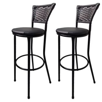 Kit 2 Banquetas Alta Encosto Junco Preto Assento Preto – ZA MOVEIS