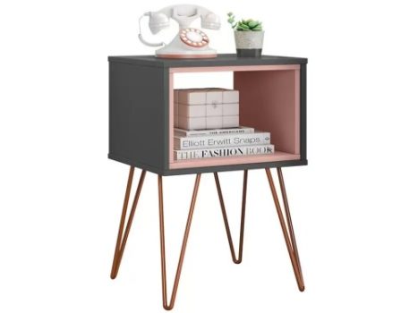 Mesa Lateral de Madeira Retrô Metal Dallas Olivar Móveis