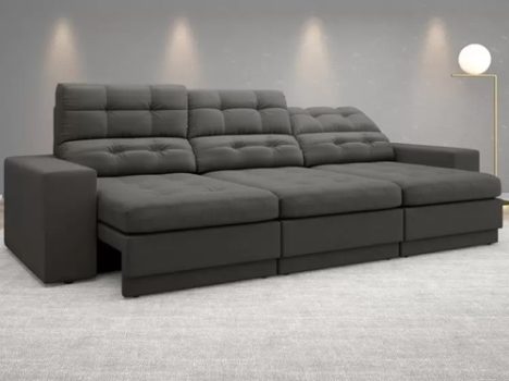 Sofá 4 Lugares Net Jobim Assento Retrátil e Reclinável Cinza 2,30m (L) – NETSOFAS