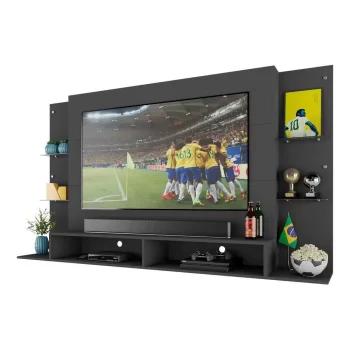 Painel TV 60″ com prateleiras de vidro Brasil Multimóveis BR2739 Preto