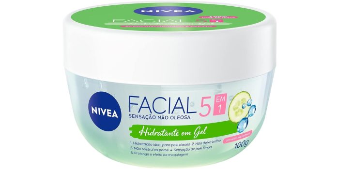 NIVEA Hidratante Facial em Gel 100g – Sua fórmula especial deixa a pele sequinha e bem cuidada por 24h, não obstrui os poros e controla a oleosidade, com ácido hialurônico e pepino