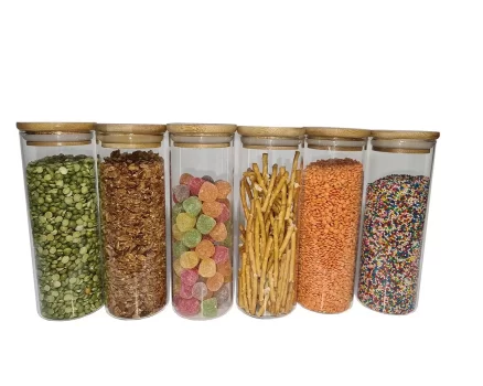 Kit com 6 Potes de Vidro para Mantimentos com Tampa de Bambu 450mL – Oikos