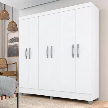 Guarda Roupa Casal Cancun Sem Gavetas 6 Pts Branco – Móveis Arapongas – MOVEIS ARAPONGAS