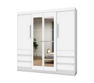 Guarda-roupa Casal com Espelho 4 Portas 6 Gavetas Araplac Atraente Sofia