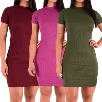 Kit 3 Vestidos Feminino Manga Curta Malha Canelada Casual Moda Atacado – Lori Modas