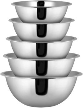 Conjunto 05 Bowls Tigelas em Aço Inoxidável Prata Cozinha Completa Funcional Multiuso