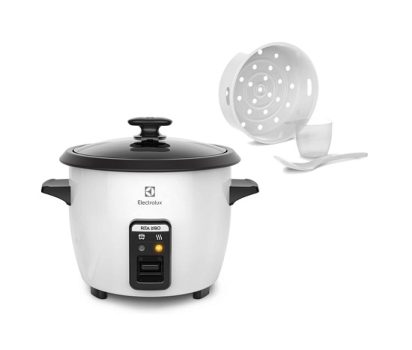 Electrolux RCB50 – Panela Elétrica vapor arroz, capacidade 1,3L, 7 xícaras manter aquecido, panela removível antiaderente, tampa vidro, 127v, por Rita Lobo, branca