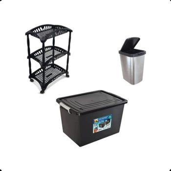 Lixeira 9 L Prata + Caixa Organizadora 56 L+ Fruteira Tripla