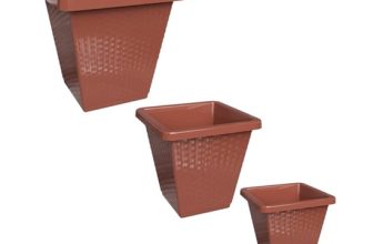 Conjunto 3 Vasos de Planta Quadrado Rattan Tamanhos Diferentes Pratic Plásticos (Marrom)
