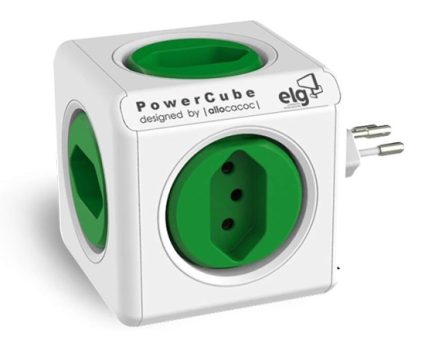 Multiplicador 5 Tomadas Bivolt – PowerCube ELG – PWC-R5, Verde e Branco
