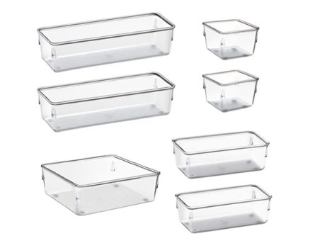 Organizador Modular Acrimet para Gavetas, Bancadas e Armários, Plástico Transparente, Kit com 7 Potes Sortidos