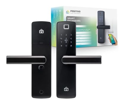 Fechadura Digital Smart Fechadura Wi-Fi de Embutir Positivo Casa Inteligente, Abertura por Senha, Biometria, Tag, Chave e Aplicativo, Preta com Maçaneta