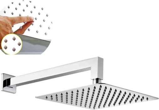 Ducha Chuveiro Inox Quadrado 20×20 cm Com Braço 40cm (Inox 201)