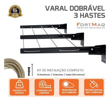 Varal De Parede 3 Hastes para Casa