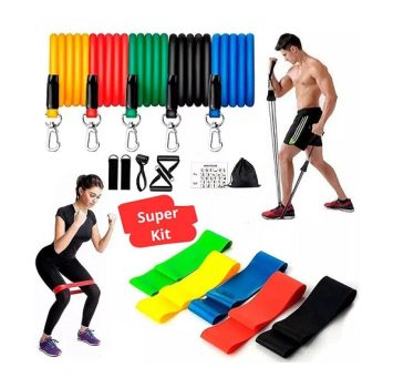 Kit 5 Mini Band + Kit 11 Elastico Extensor Treino Em Casa Exercícios Malhar Musculação Fisioterapia