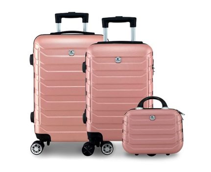 Kit Mala Bordo Viagem Frasqueira Bagagem de Mão ANAC Regulamentada ABS Rígido Roda 360º (Rose)