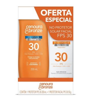 Kit Protetor Solar Cenoura e Bronze Corpo FPS 30 200ml + Facial FPS 30 50g, Cor: Branco