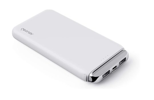 Geonav Carregador Portátil Universal, Power Bank, 12.000 mAh, 2 Saídas USB + 1 Saída USB-C, PB12KWT, Branco