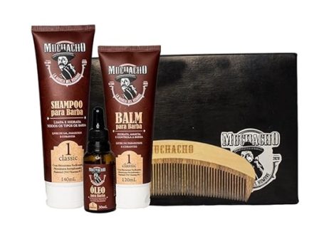 Kit Shampoo para Barba + Balm para Barba + Oleo para Barba – Muchacho Classic + Pente de Madeira Muchacho Curvo