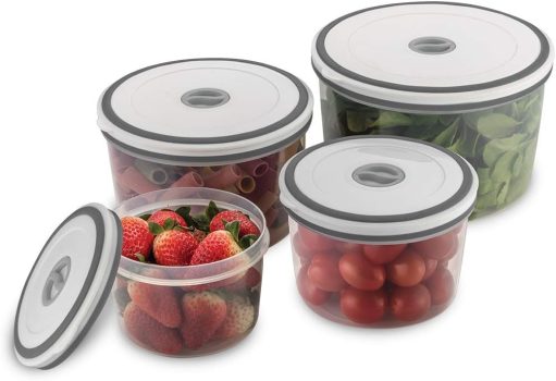 Electrolux – Kit Potes de Plástico Hermético, Redondo, Transparente/Branco, 4 unidades