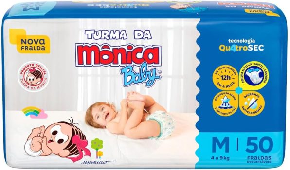 Turma da Mônica Baby – Fralda, Tamanho M, 50 Unidades