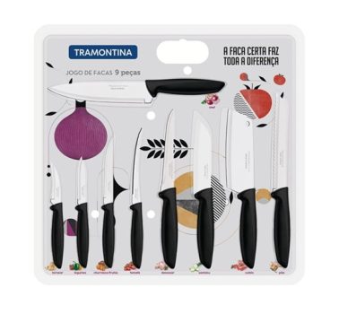 Jogo de Facas Tramontina Plenus com Lâminas em Aço Inox e Cabos de Polipropileno Preto 9 Peças