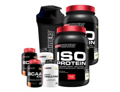 Kit 2x Iso Protein 900g + 2x BCAA 4,5 100g + 2x Power Creatina 100g + Coqueteleira – Bodybuilders Baunilha